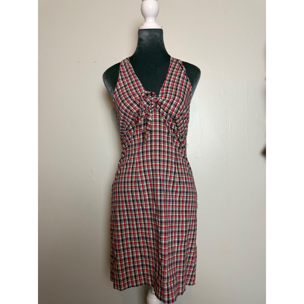 Blue Asphalt Vintage Plaid Halter Dress Tie baby doll Y2K madras Mini USA red
